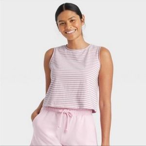 UNIVERSAL THREAD LAVENDER AND WHITE STRIPED CROP CREWNECK MUSCLE TANK TOP